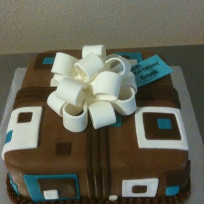 Brown Teal Present Cake