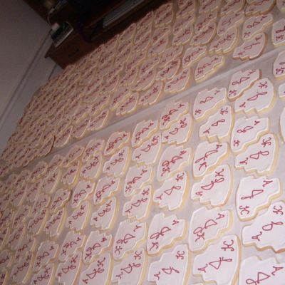 200 Monogrammed Red & White Wedding Cake Cookies!