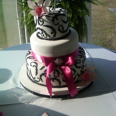 Scrollwork Cake With Gum Paste Orchids
