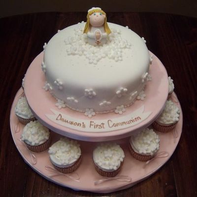 First Communion Cake And Cupcakes