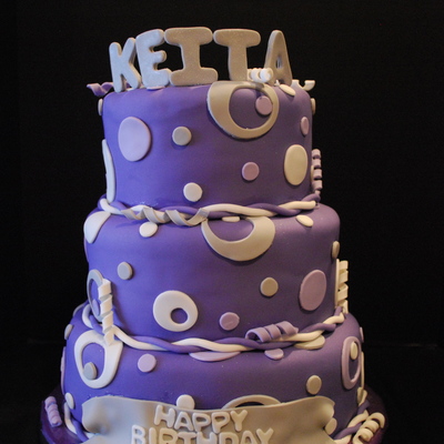 Purple, Silver, And White Cirlce/dot Cake