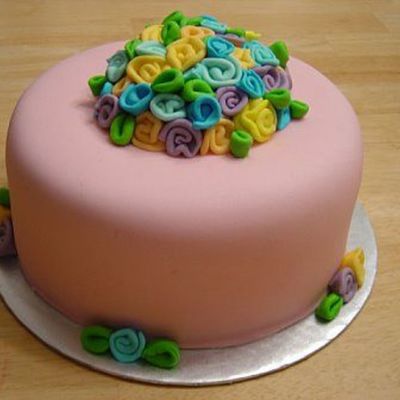 All Fondant W/ Ribbon Roses