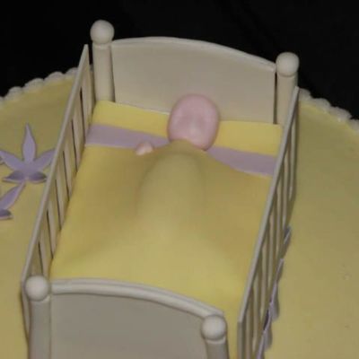 Yellow Baby Shower Cake With Crib- Crib Close-Up