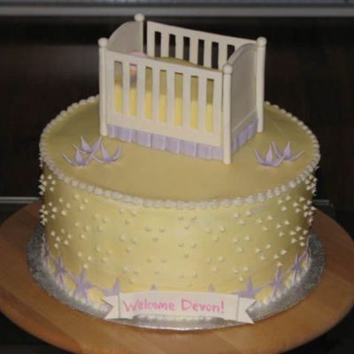 Yellow Baby Shower Cake With Crib
