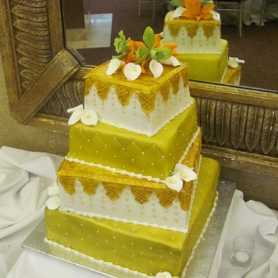 Gold & White Square Cake