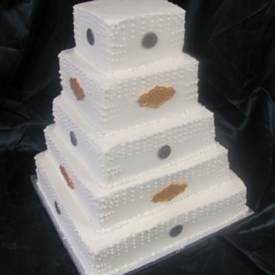 Square Wedding Cake With Dots And Medallions