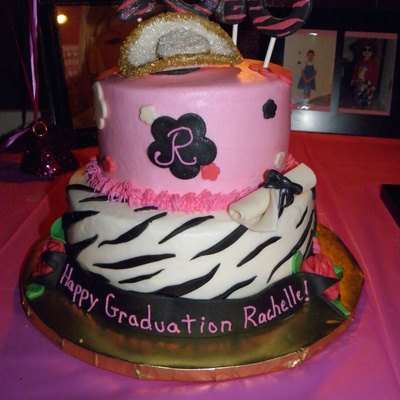 Hot Pink Zebra Graduation Cake