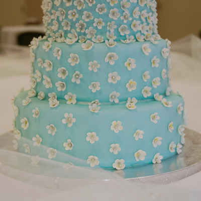 Aqua Blue And White Floral Wedding Cake