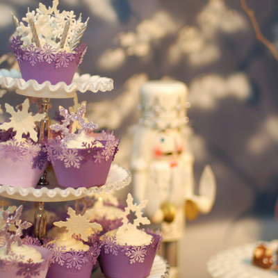 Lavender And White Snowflake Cupcakes