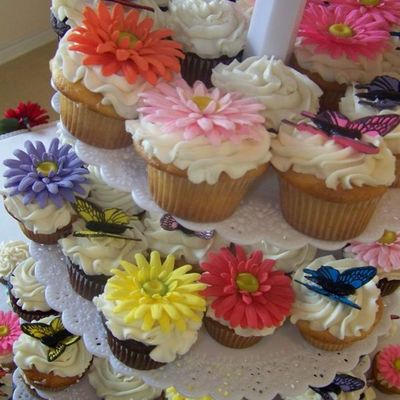 Butterflies And Gerbera Daisies Closeup