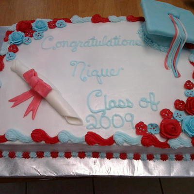 Blue And Red Graduation Cake