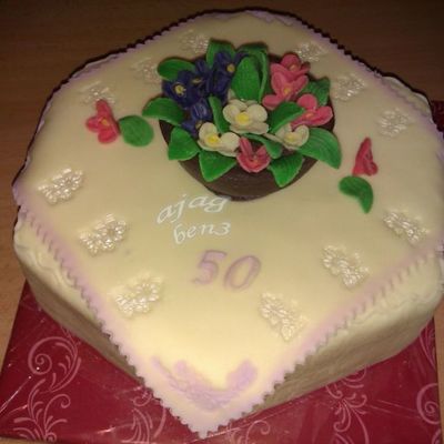 Cake With Flowers In Pots