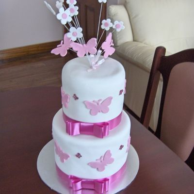 Pink Butterfly Cake For Christening