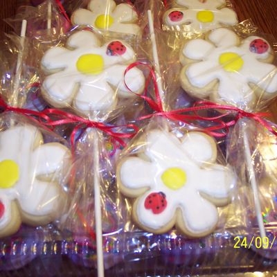Flower Cutout Cookies With Lady Bugs