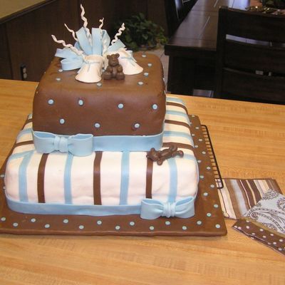 Blue And Brown Baby Shower Cake