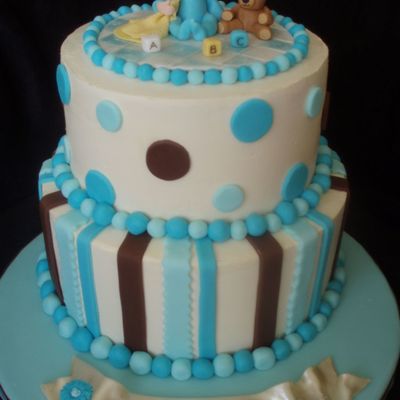 Baby Boy Shower Cake With Spots And Stripes