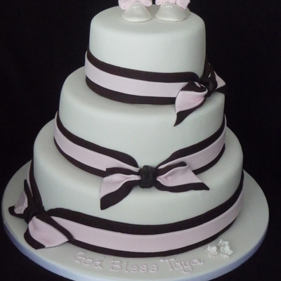 White, Pink And Brown Christening Cake For Taya