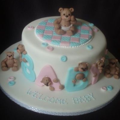 Bears And Buttons Baby Shower Cake