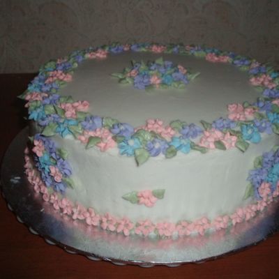 Practice Cake With Faux Fondant Buttercream & Drop Flowers And Leaves