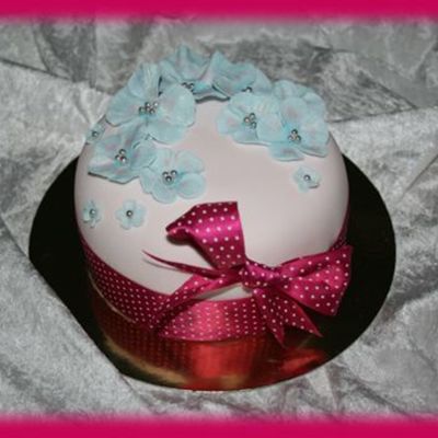 Pink With Blue Flowers
