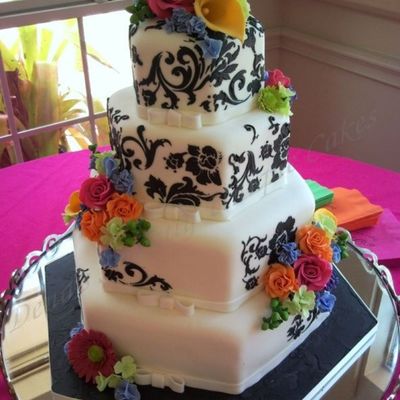 Black Damask With Bright Flowers