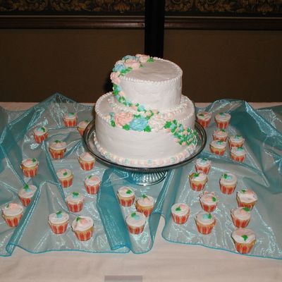 Blue And Peach Layer Round Cake With Rose