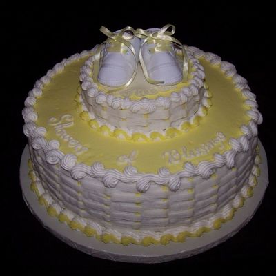 Baby Shower Cake With Real Booties On Top!