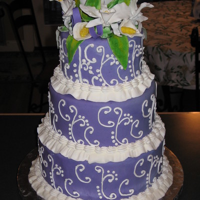Purple Cake With Gum Paste Flowers