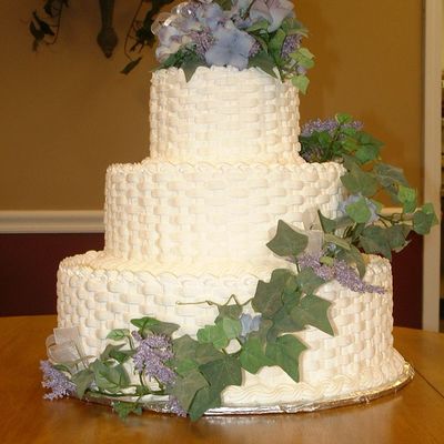 Basket Weave And Flower Wedding Cake