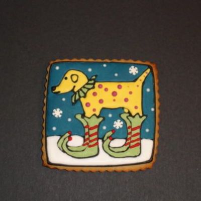 Whimsical Dog Wearing Elf Boots
