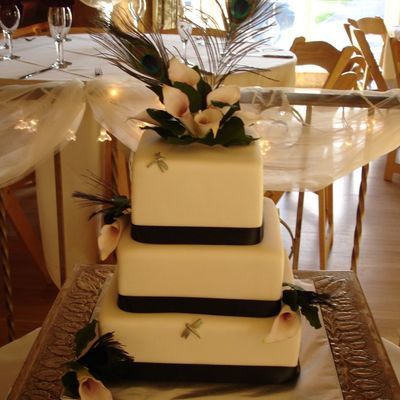 Calla Lilies, Peacock Feathers, Dragonflies