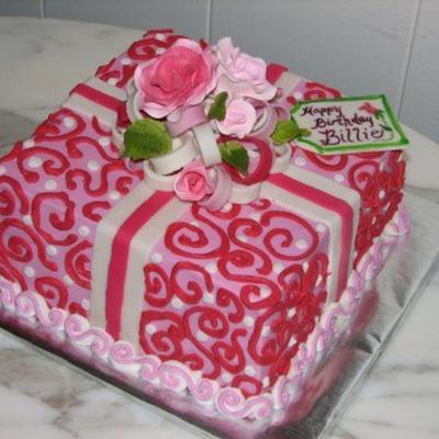 Pink Present Cake With Gumpaste Roses