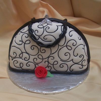 Purse Cake White With Black Scroll.