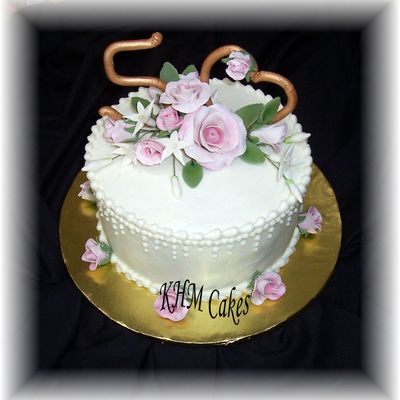 50Th Anniversary Cake With Gumpaste Flowers