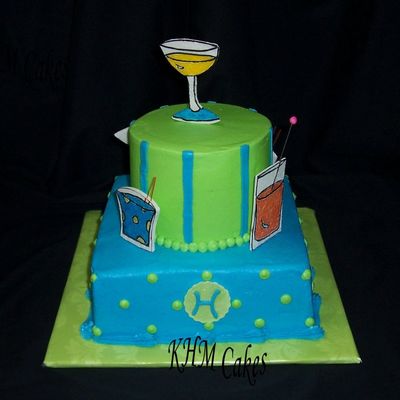 Cocktail Theme Blue Birthday Cake