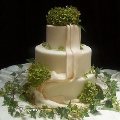 Drapes And Hydrangea 3 Tiered Wedding Cake