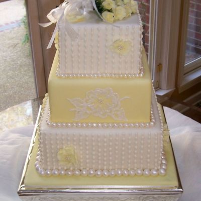 Wild Rose Wedding Cake With Brush Embroidery, Gumpaste Roses & Pearl Accents