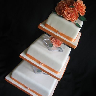 Ivory & Orange Roses Cake.
