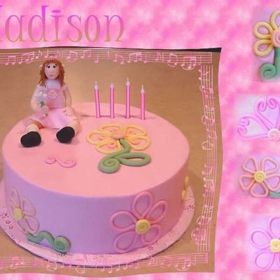 Pink Flower Cake With Girl