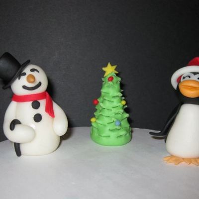 Fondant Snowman, Christmas Tree & Penguin