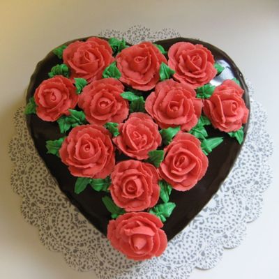 A Dozen Red Roses -- Red Bc Roses On Chocolate Ganache