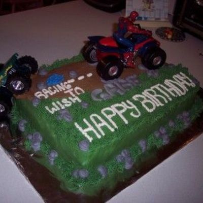 Side View Of Spiderman And Monster Truck Off Road Cake
