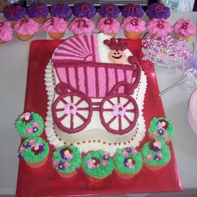 "welcome Princess" Baby Carriage In A Garden