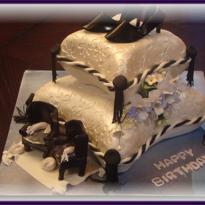 2 Tiered Pillow Cake With Shoes And Chairs