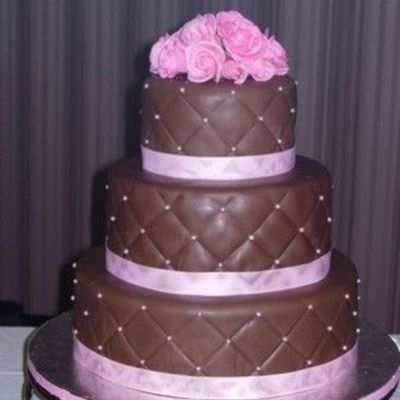 Choc Quilted With Pink Roses, Ribbon, And Pearls
