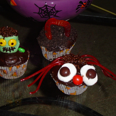 Spider/ Frankenstein/worm Cupcakes