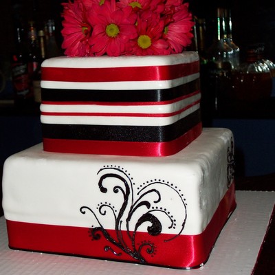 Red And Black Ribbon Cake