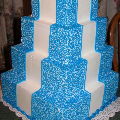 Blue Scroll Wedding Cake