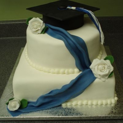 Graduation Cake (Blue & White)
