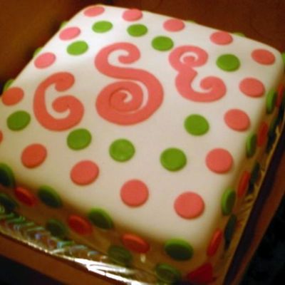 Pink, Lime Green Polka Dots And Monogram